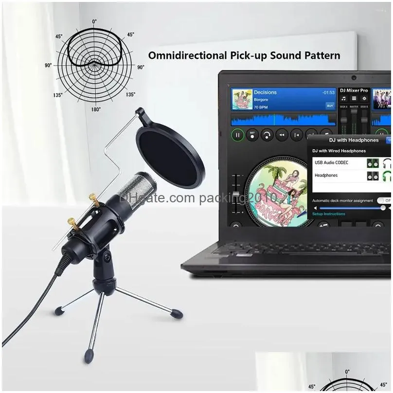 Microphones Gam-U03 2024Professional Condenser Microphone Kit Recording With Tripod Stand For Computer Live Gaming Studio Drop Delive Dhxvg