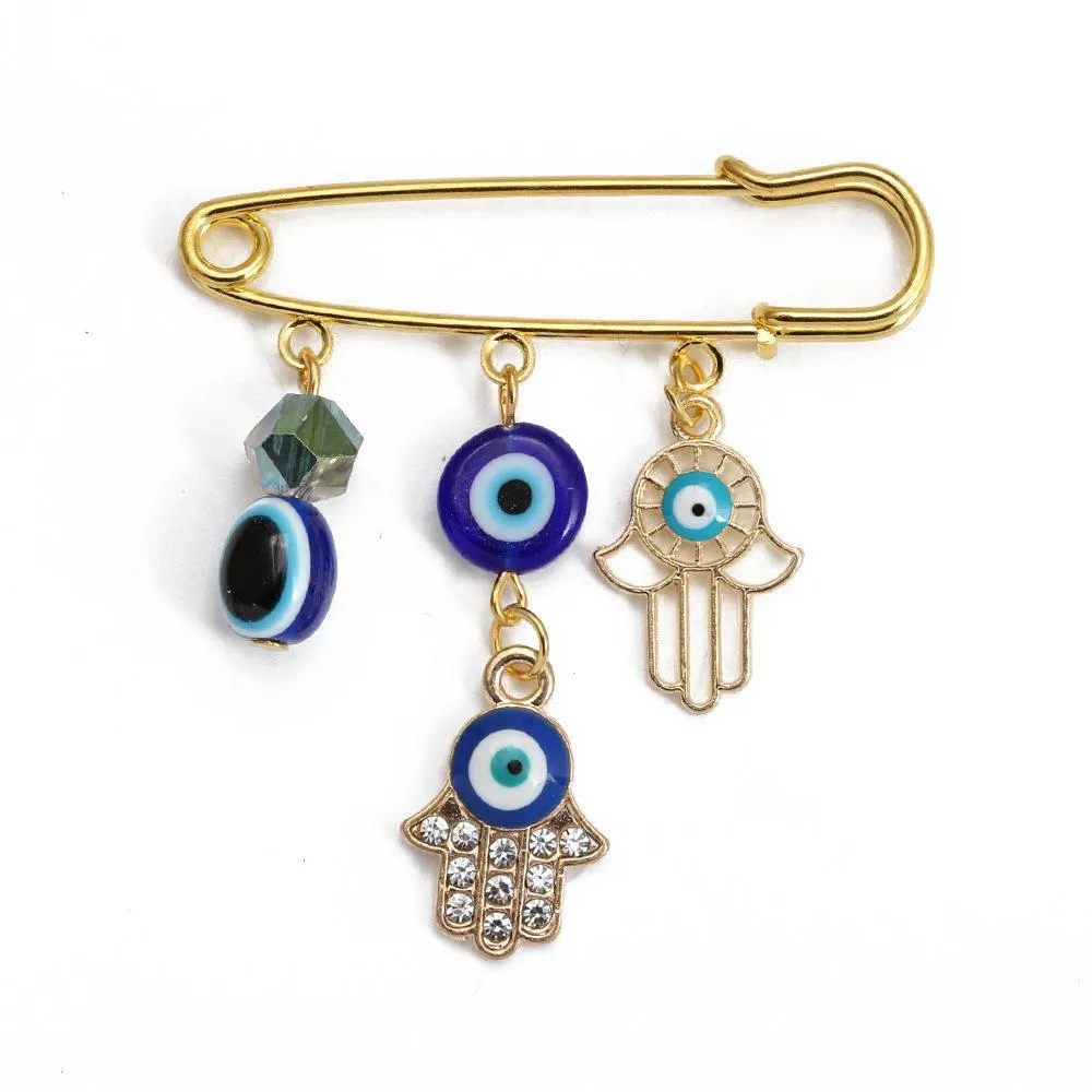 Pins, Brooches Pins 1Pc Turkey Blue Eye Animal Pendant Brooch Ethnic Style With Owl/Hamsa/Hand/Tree Charm Buckle Clips For Drop Deliv Otnhf