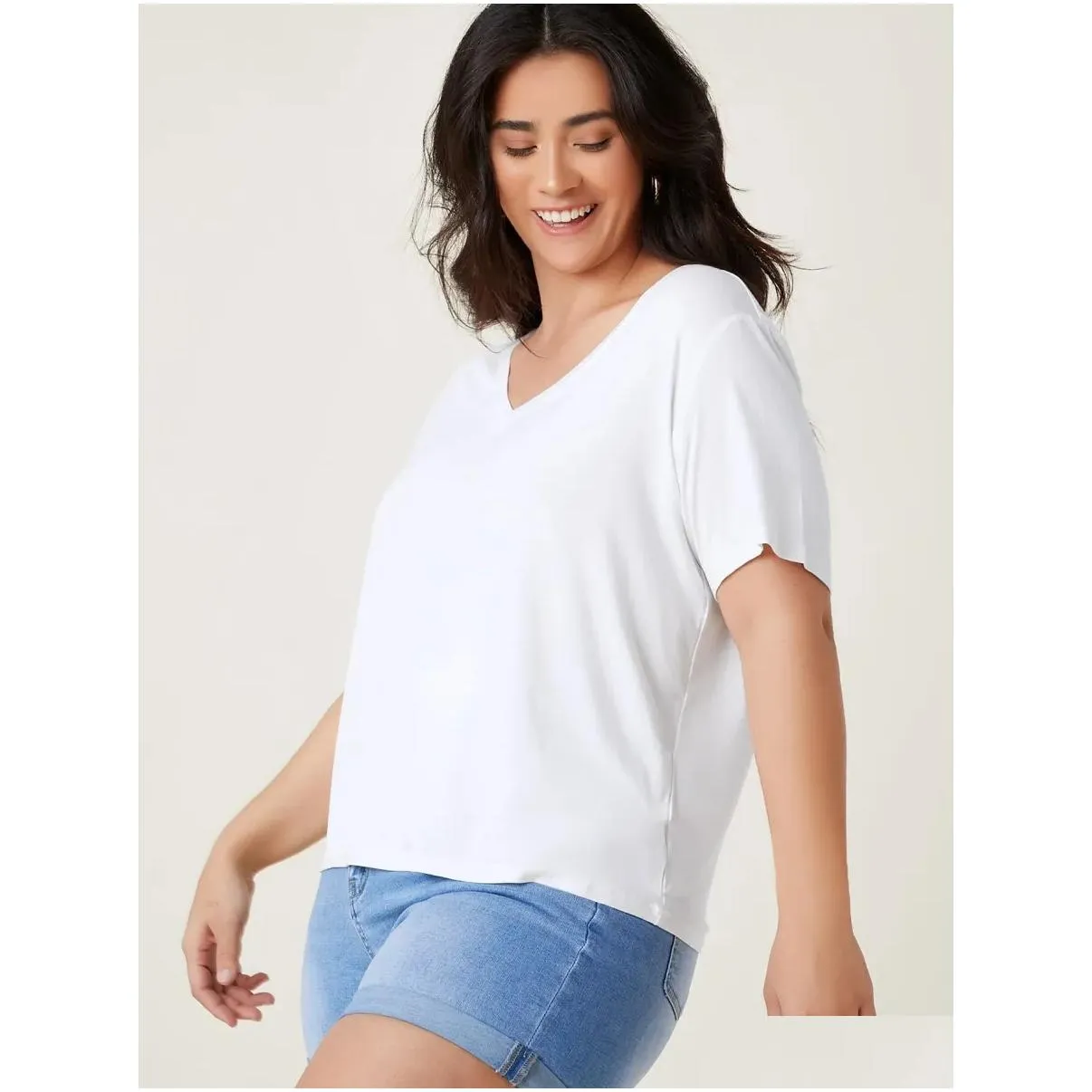 plus Size Short Sleeve Summer Easy Comfort Tops Tunic Women Jersey Relaxed-Fit V-Neck Lgline T-Shirt Big Size Blouse 5XL 6XL m1wT#