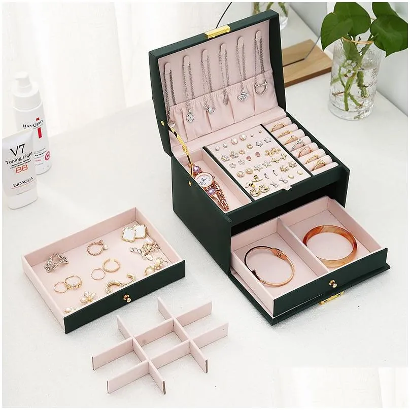 Jewelry Boxes Bloong Layers Organizer Box Exquisite Women Girls Gift Display Holder Earring Ring Necklace Storage 230505 Drop Deliver Dhwg3