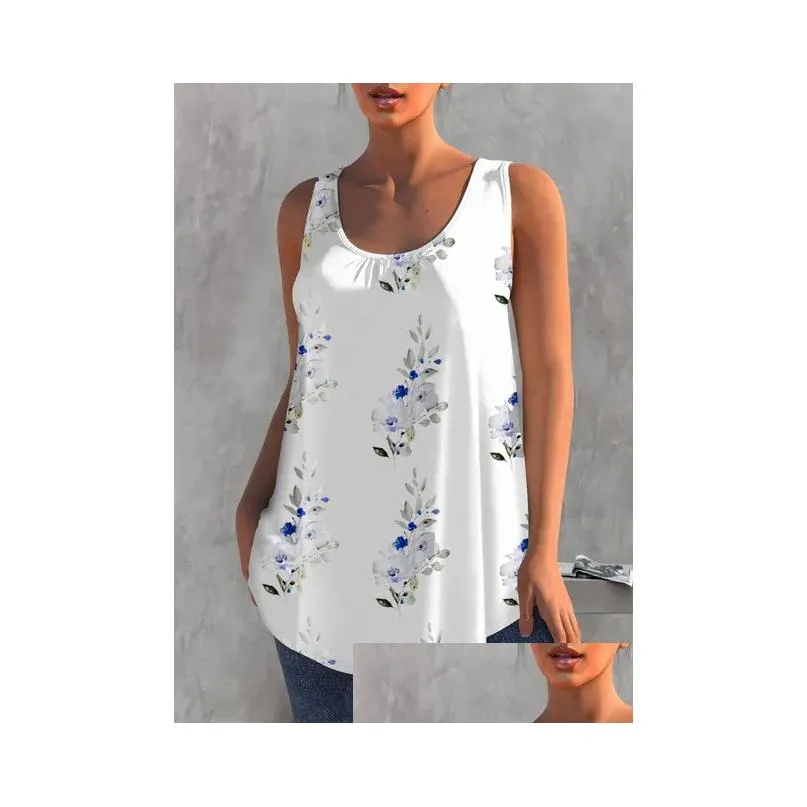 women Plus Size Floral Tank Round Neck Loose Casual Summer Top Sleevel Basic Brife Female Tank Top Fi Clothes 2023 s94B#