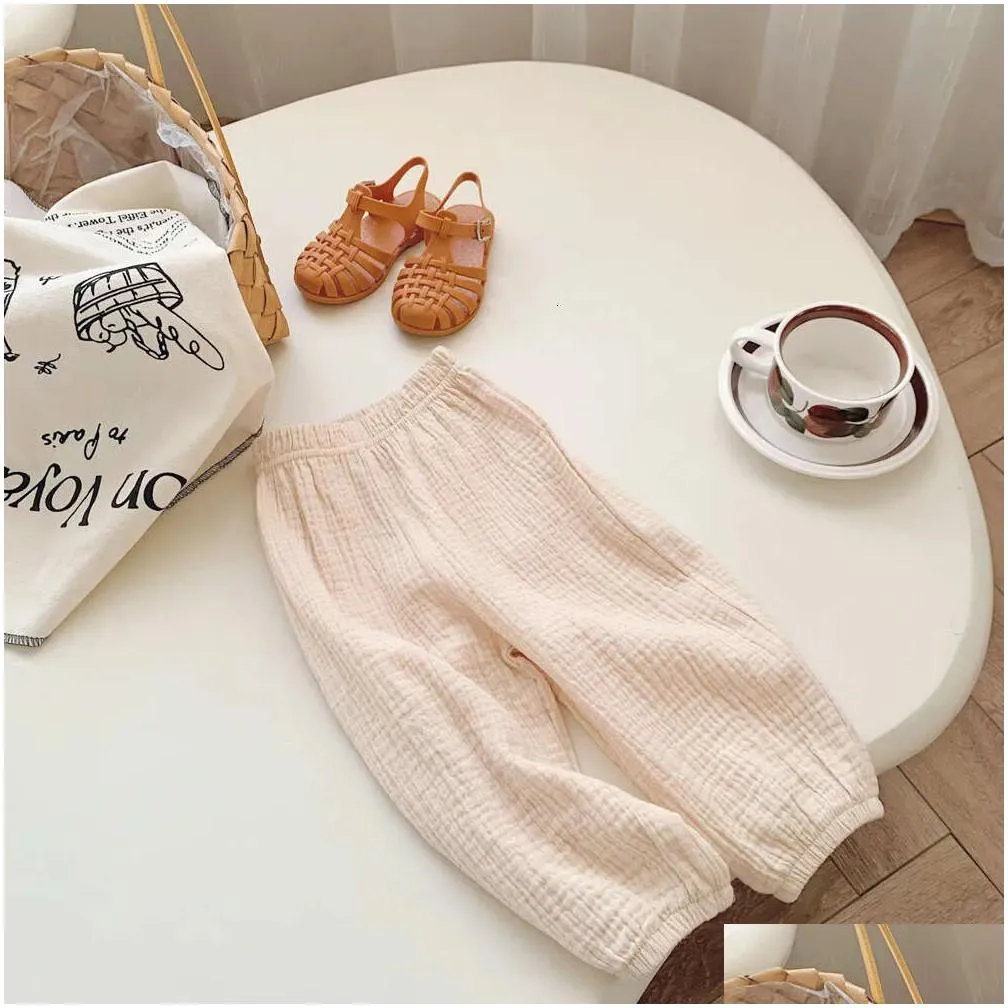 Sweet Girls Cotton Linen Pants Baby Kids Casual Loose Pants Spring Summer Girl Breathable Pant Children Clothing