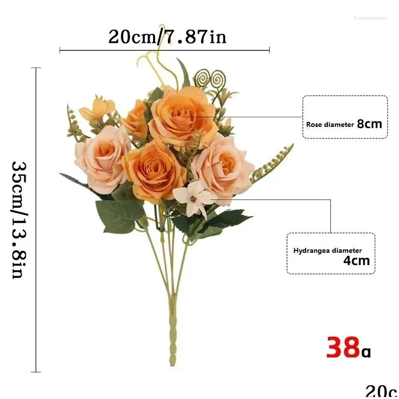 Decorative Flowers Wedding Simulation Silk Filander Curled Edge Roses Bouquet Home Bedroom Decoration Artificial Flower White Rose