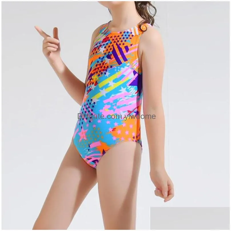 One-Pieces Kids Girls Leotard Swimsuit Summer One-Piece Swimwear Children Backless Printed Beachwear Toddler Princess Bikini Drop Del Dhauf