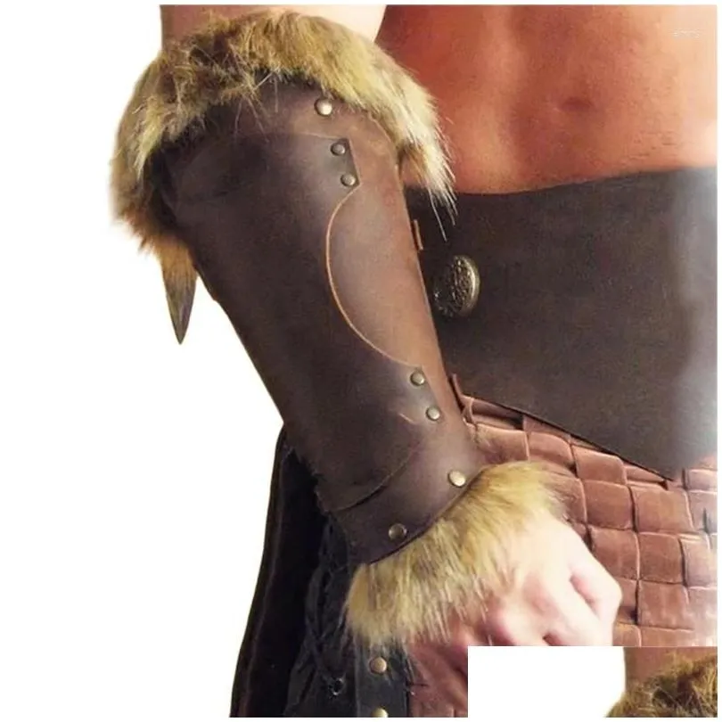 Knee Pads Men Furred Gauntlet Wristband For Parties Festivals Industrial Age Costume Brown Medieval Cosplay