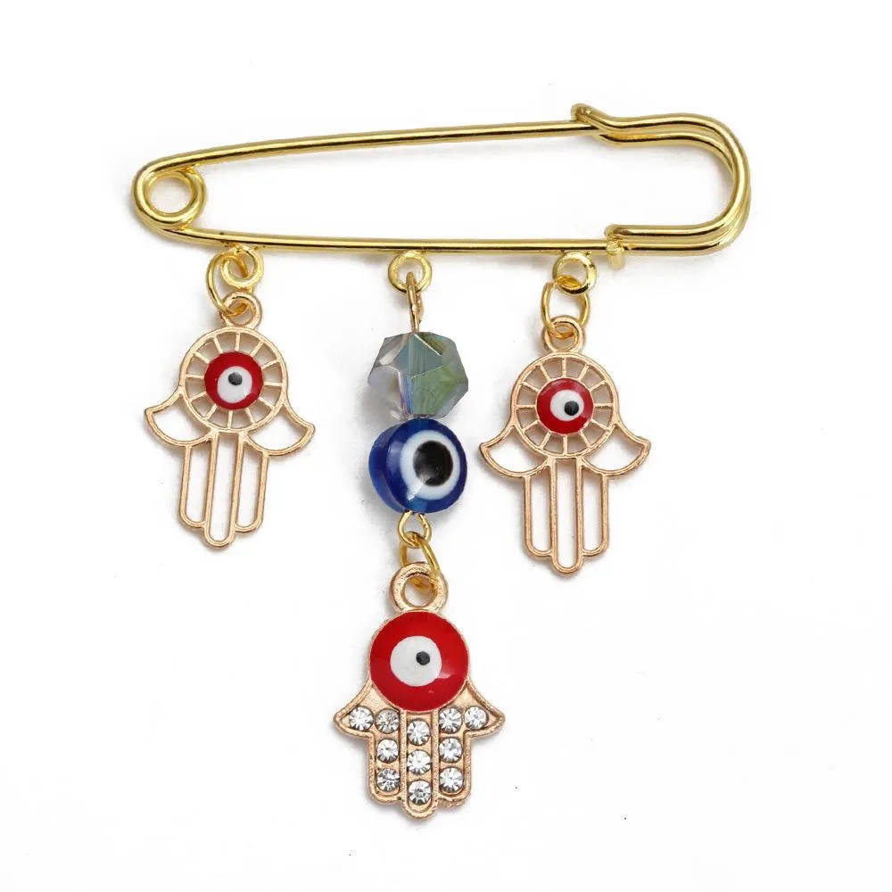 Pins, Brooches Pins 1Pc Turkey Blue Eye Animal Pendant Brooch Ethnic Style With Owl/Hamsa/Hand/Tree Charm Buckle Clips For Drop Deliv Otay3