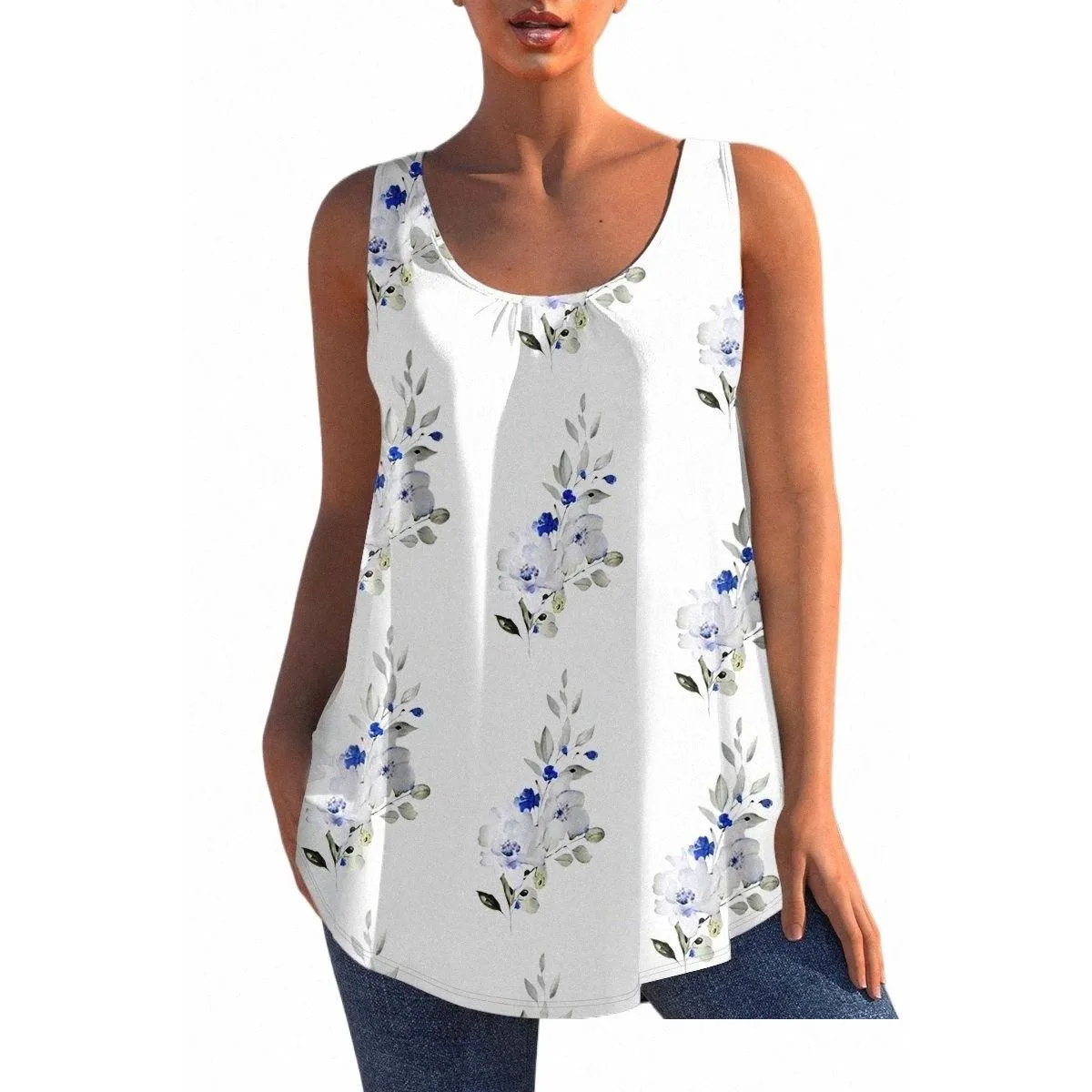 women Plus Size Floral Tank Round Neck Loose Casual Summer Top Sleevel Basic Brife Female Tank Top Fi Clothes 2023 s94B#