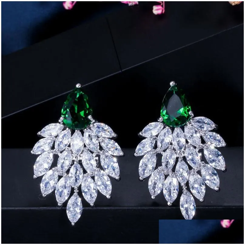 Charm Fashion Aaa Cubic Zirconia Earring Designer For Woman Copper Red White Blue Green Sapphire Emerald Cz Luxury Sier Earrings Wom Dhzmw