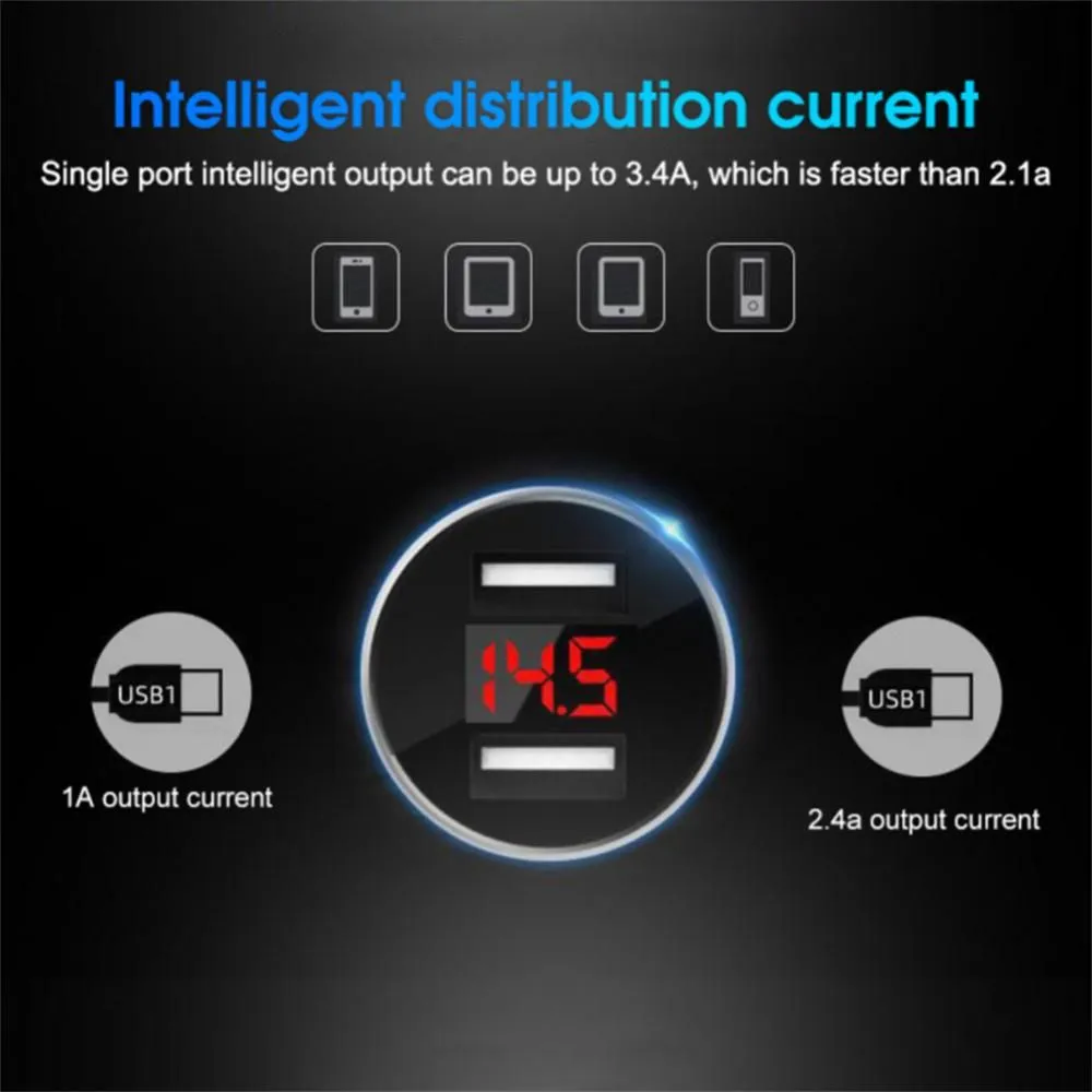 2024 Dual USB Car  Cigarette Lighter Qc3.0 Super Fast Charge Digital Display One Drag Two  Car Accessories