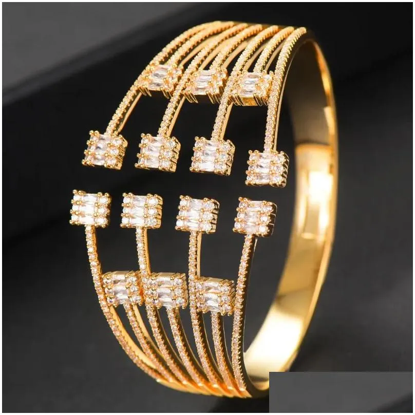 Bangle Trendy Luxury Stackable Big Cuff For Women Wedding Full Cubic Zircon Crystal CZ Dubai Bracelet Party Jewelry 2023