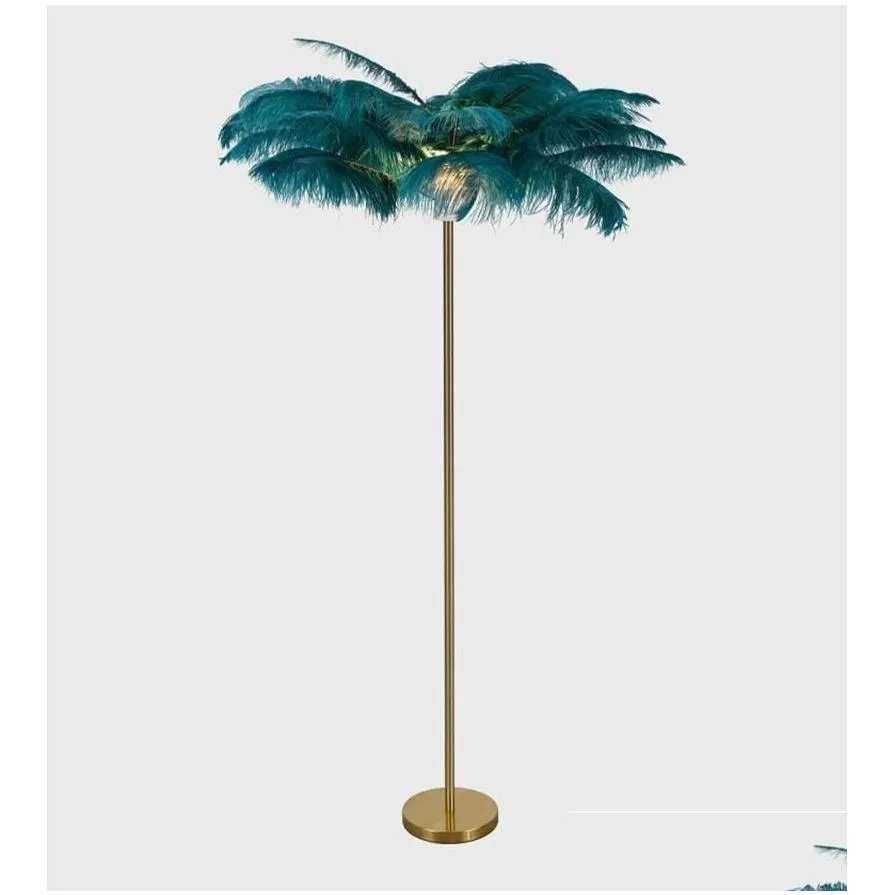 Floor Lamps Home Decoration Ostrich Feather Led Lamp Nordic Style Luxury Living Room Copper Art Decorative Drop Delivery Dhjmc