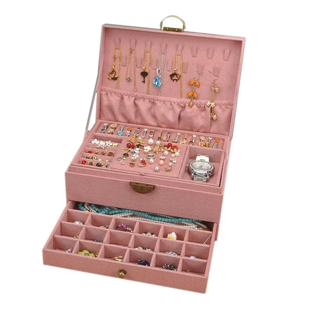 Jewelry Boxes Zlalhaja 3-Layes Organizer Box Large Capacity With Lock Necklaces Earrings Rings Display Holder Storage Case Drop Deliv Dhekf