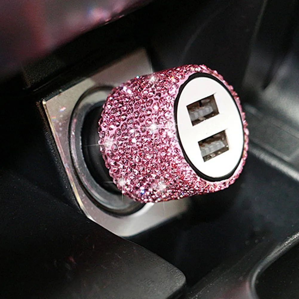 Universal Bling USB Car  5V 2.1A Dual Port Fast Adapter 4 Colors Decoration Car Styling Diamond Car Accessories Interior For Woman