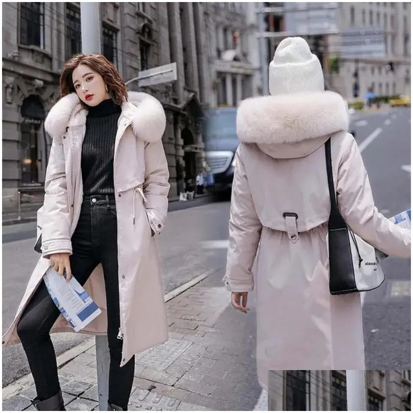 Women`S Down & Parkas Womens Greller 2021 Fashion Long Winter Coat Women Clothing Wool Liner Hooded Slim With Fur Collar Warm Jacket D Dhluw