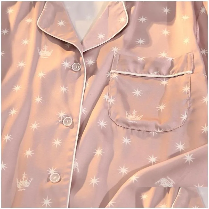 Women`s Sleepwear Lisacmvpnel Women`s Summer Two Piece Pajamas Ice Silk Satin Thin Coat Print Lace Pajamas 230329