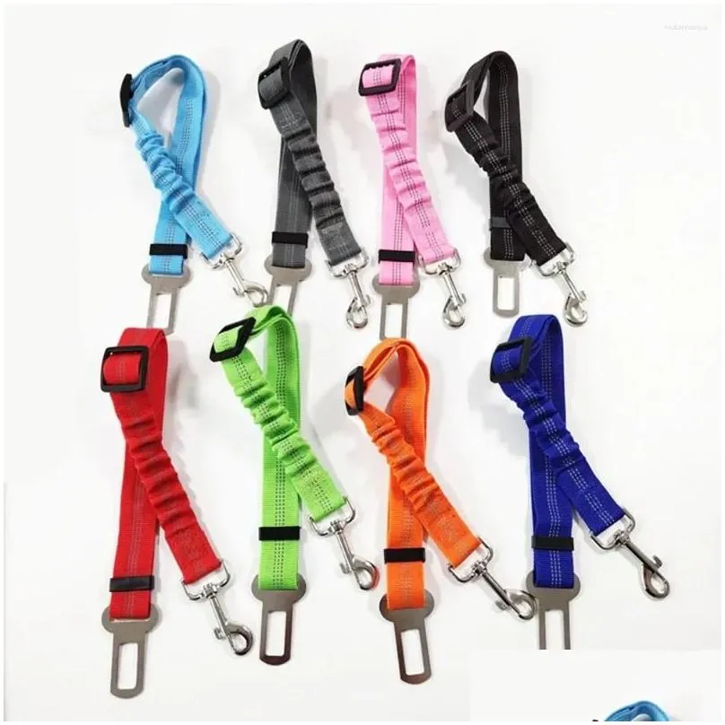 Dog Collars Tether Bungee Seatbelt For Fabric Nylon Dogs Belt Car Reflective Seat Supplies Harness Adjustable Travel Durable Pet