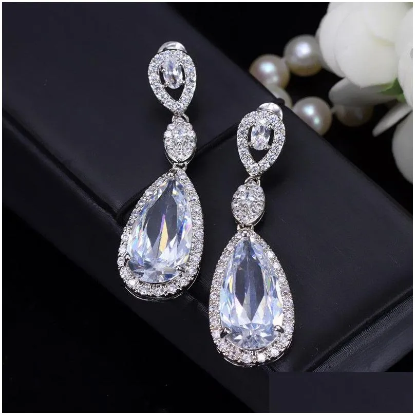 Charm Luxurious Water Drop Earring Designer For Woman Long Sier Plated South American Champagne White Aaa Cubic Zirconia Copper Brid Dhsod