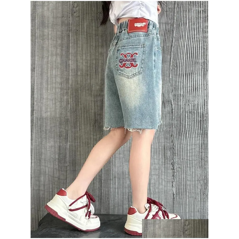 Shorts Teenage Girls Summer Fashion Elastic Waist Cotton School Denim Knee-Length Pants Kids 4 6 8 10 11 12 13 14 Year