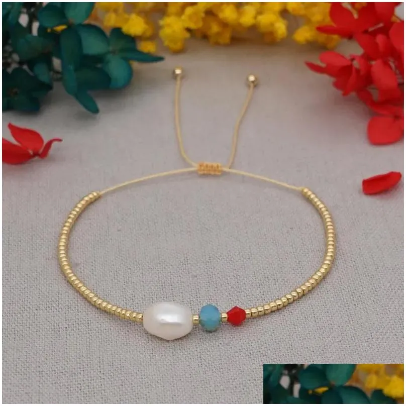 Charm Bracelets Go2Boho Freshwater Pearl Bracelet For Women Golden Beaded Bangles Jewelry Pulseras Adjustable Beads Jewellery Perles