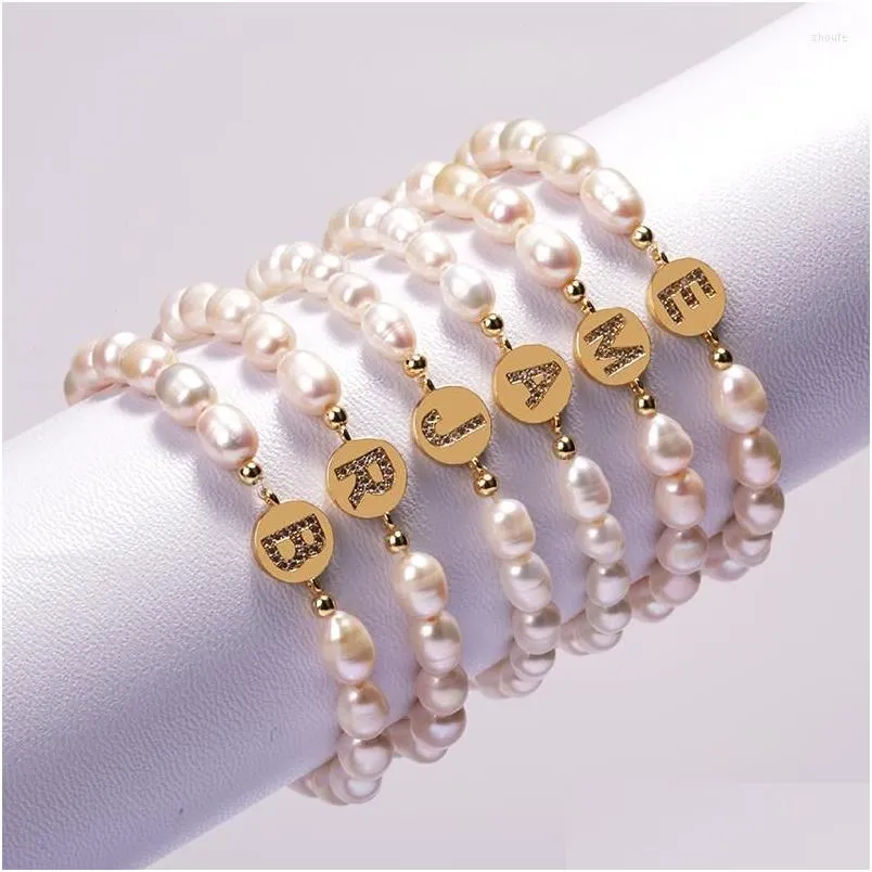Charm Bracelets Fashion Initials Bracelet Letter Coin Natural Freshwater Pearl For Women Boho Luxurious Bridesmaid Shiny Jewelry Gifts