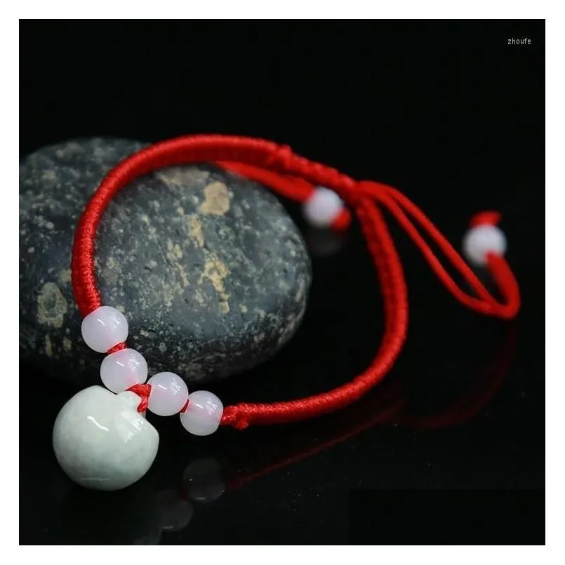 Charm Bracelets Indusleaves Fashion Jewelry Red Rope Jade Vintage Ethnic Style Men Women Couple Bracelet