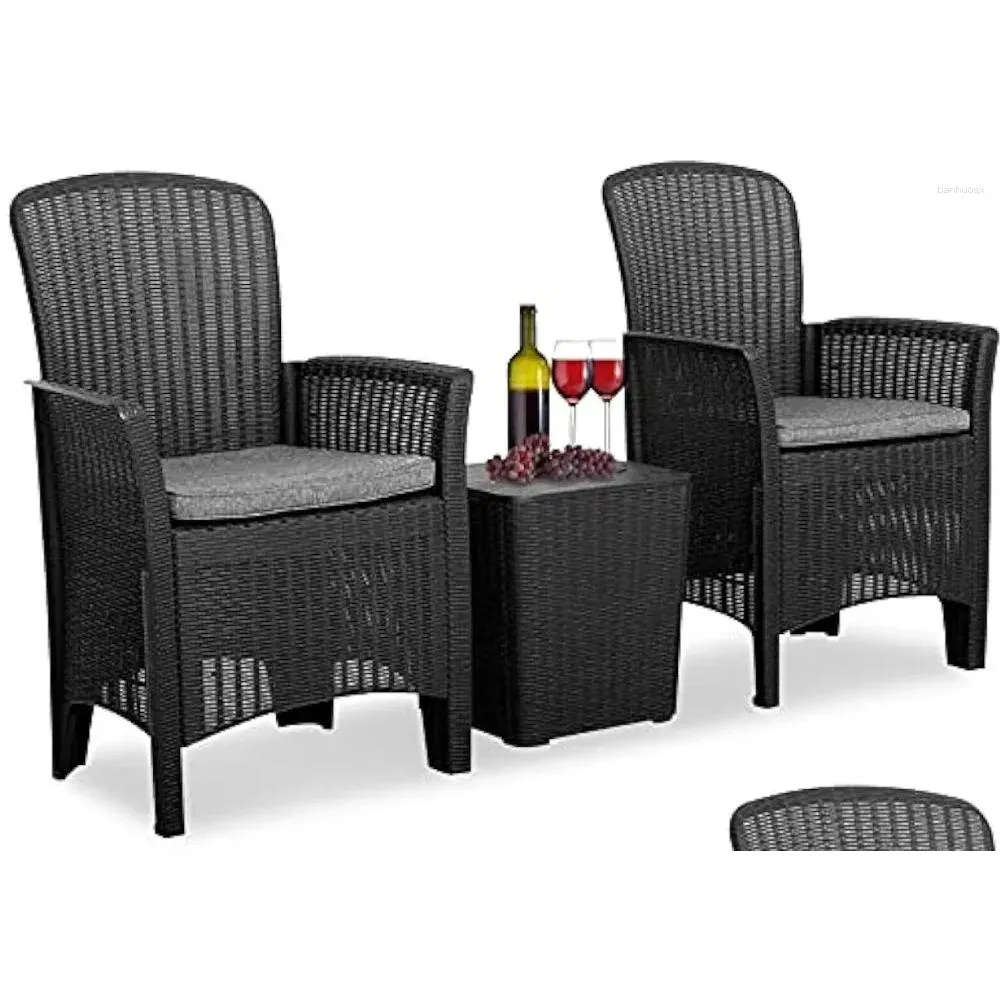 Camp Furniture Patio Porch Sets - 3 Piece Rattan Wicker Chairs With Table Conversation Bistro Set Outdoor Garden