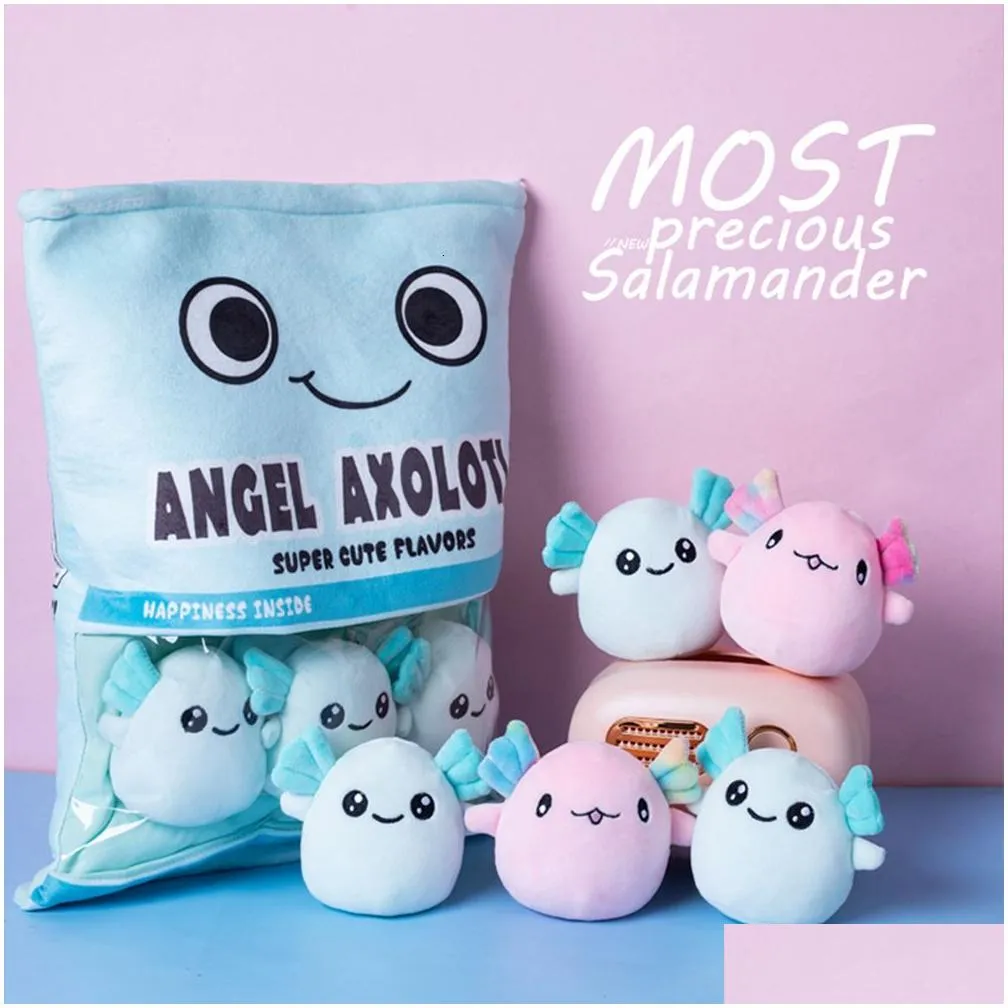 Plush Pillows & Cushions P Six Balls Pink Blue Axolotl Bag Cartoon T Animal Squishy Minlls Pillow Office Nap Food Snack Pie Peluche Gi Dht6H