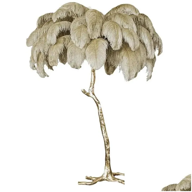 Floor Lamps Ostrich Feather Lamp Copper/Resin Tree Branch Luxury Lighting For Living Room Bedroom Decorative Drop Delivery Lights Indo Dhp0D