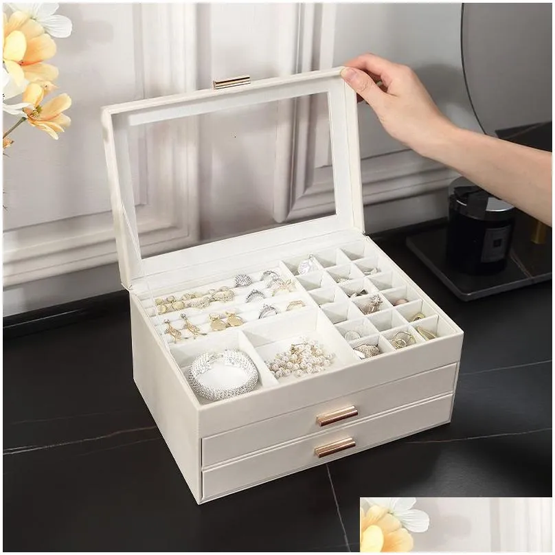 Jewelry Boxes Size S/M/L Organizer Display Travel Jewellery Case Portable Box Pu Storage Earring Holder Drop Delivery Dhwz8