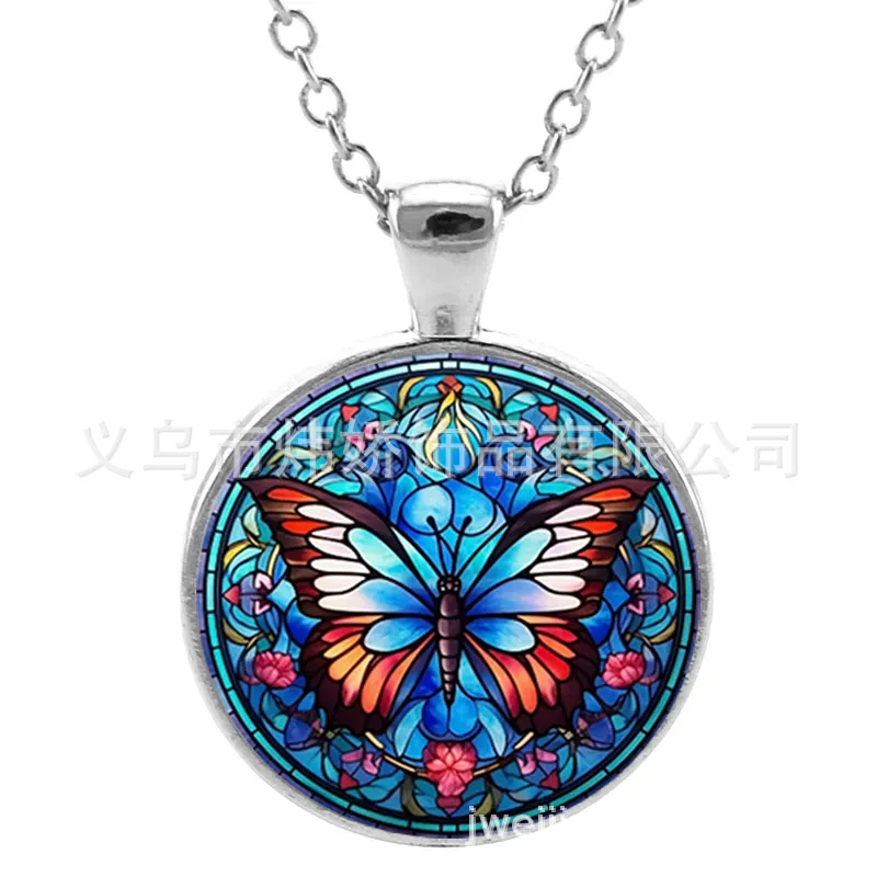 Pendant Necklaces Blue Purple Magic Butterfly Necklace Beautif Insect Flowers Glass Gem Long Chain Handmade Jewelry Drop Delivery Pen Otcat