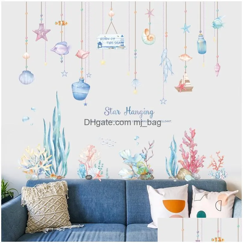 Wall Stickers Cartoon Coral Whale Sticker Childrens Room Nursery Decoration Vinyl Tile Waterproof Home Drop Delivery Dh7Vp
