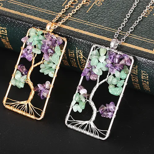 Pendant Necklaces Stone Crystal Charms Copper Twine Tree Of Life Wire Wrap Amethyst Tiger Eye Rose Quartz Wholesale Jewelry Whole Dr Ott24