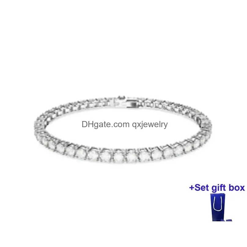 Bangles 2023 New Christmas Gift Sparkling Crystal Bracelet For Women Tennis Deluxe Round Cut White To Enhance You Drop Delivery Dhvqi