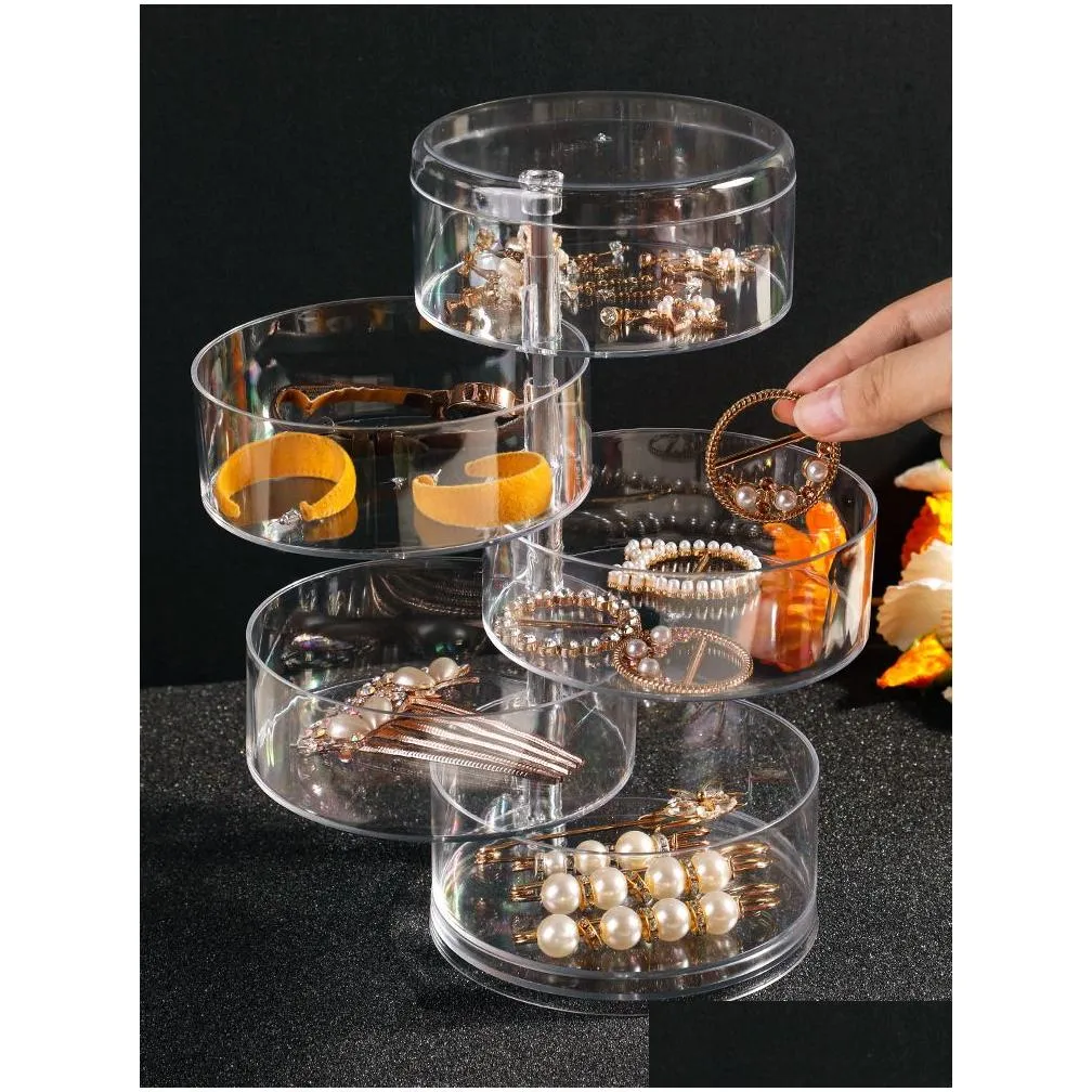 Jewelry Boxes Rotating Storage Box Makeup Rack Bracelet Earring Round Plastic Organizer Holder Display With Er Drop Delivery Dhl0N