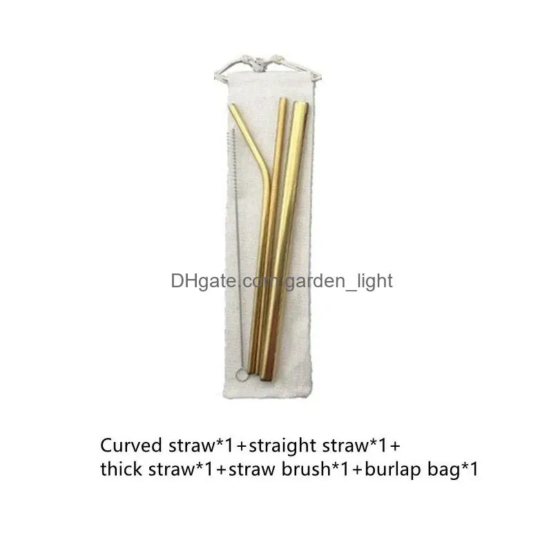 drinking straws 5pcs 304 stainless steel environmentally friendly reusable straw set highquality with cleaning brush and bag2100234