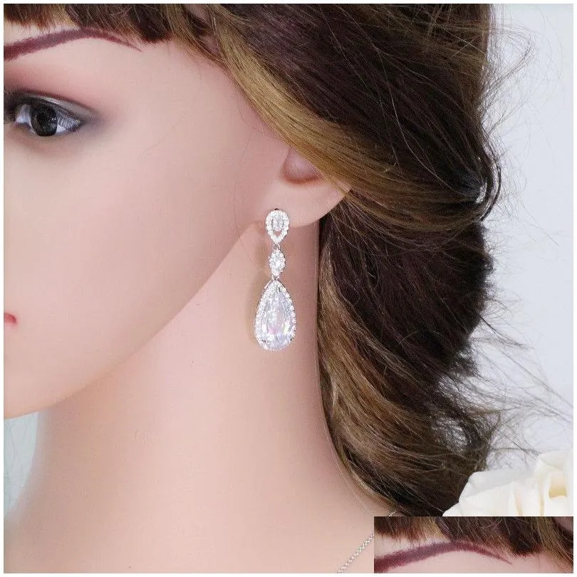 Charm Luxurious Water Drop Earring Designer For Woman Long Sier Plated South American Champagne White Aaa Cubic Zirconia Copper Brid Dhsod