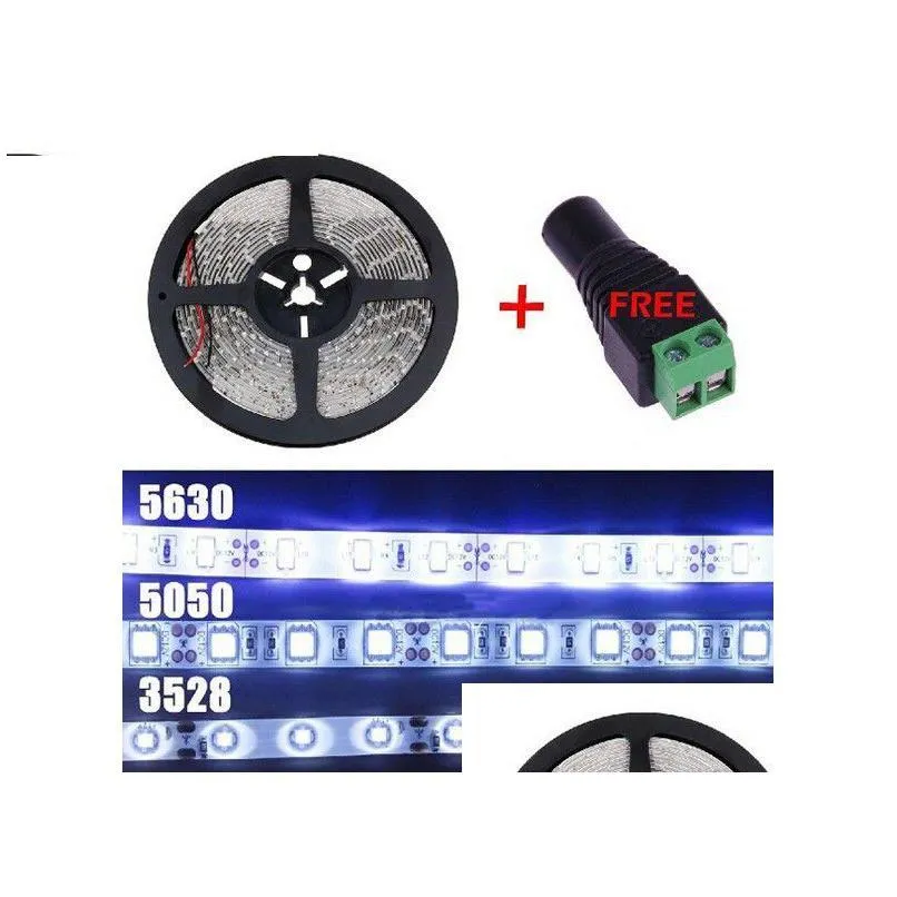 12v flexible led strip light 5m 300 led 5630 5050 3528 smd add dc connecteradd12v 6a power supply adapter cold/warm white/blue/red/green
