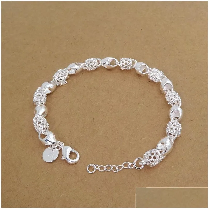 925 stamped hollow ball bracelets for women girls sterling silver charm fashion design chain bracelet bangle jewelry gift with lobster