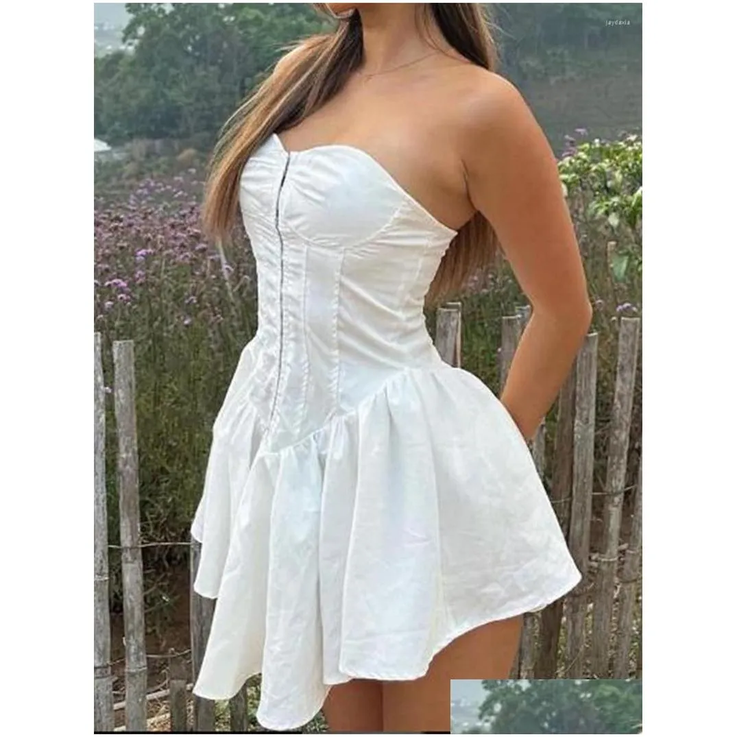 Casual Dresses Women Strapless Corset Tube Dress Off Shoulder Backless Push Up A-line Short Retro Zipper Night Out Y2K Streetwear