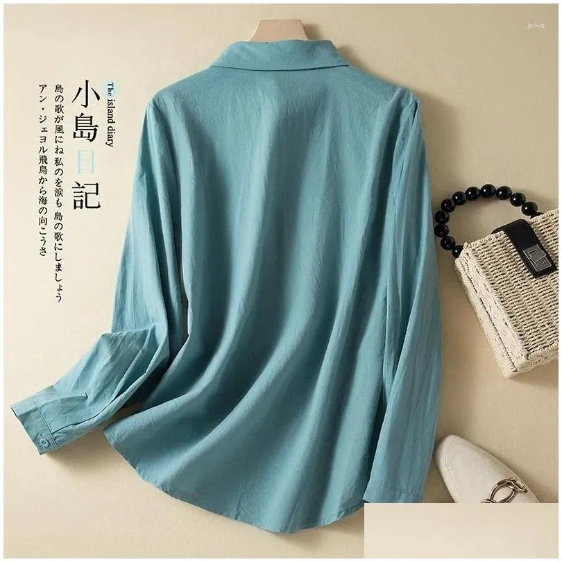 Women`s Blouses Chinese Style Shirt Summer Cotton Linen Vintage Embroidery Clothing Loose Long Sleeve Women Tops YCMYUNYAN