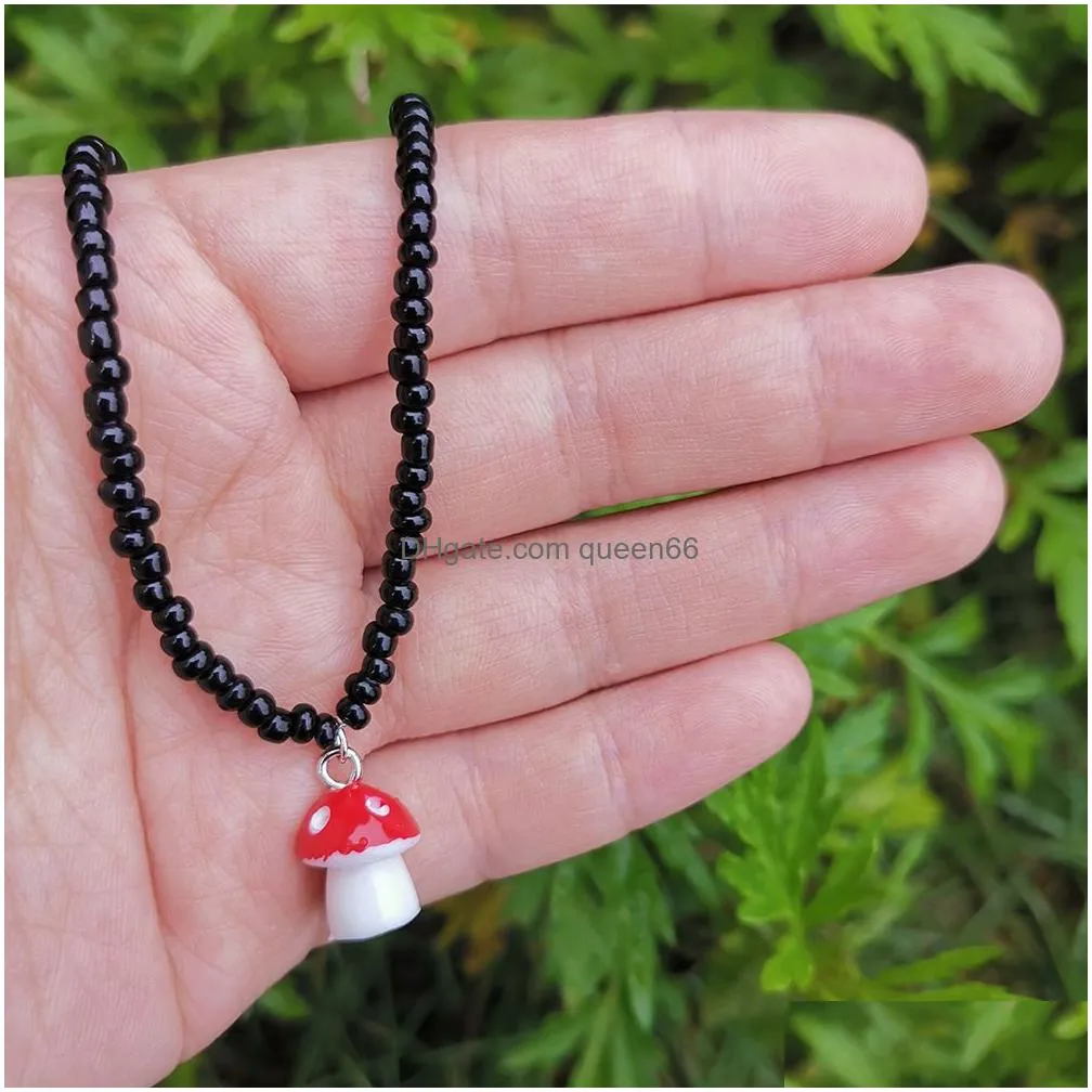 Pendant Necklaces Cute Colorf Beads Chain Mushroom Necklace For Women Girls Chokers Accessories Fashion Drop Delivery Jewelry Pendants Dhpyh