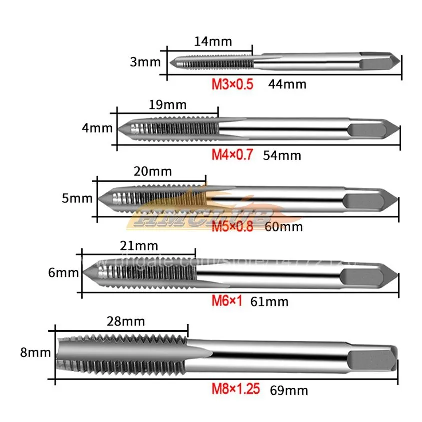 hand tools adjustable silver t-handle ratchet tap holder wrench with 5pcs m3-m8 3mm-8mm machine screw thread metric plug t-shaped tap