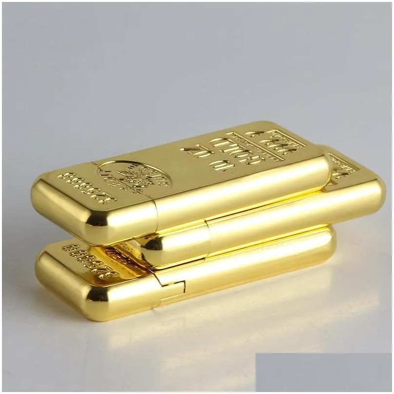 Lighters New Arrival Cigarette Accessories Fashion Gold Bar Torch Shape Butane Gas Grinding Wheel Metal Lighter Drop Delivery Home Gar Dh6Ep