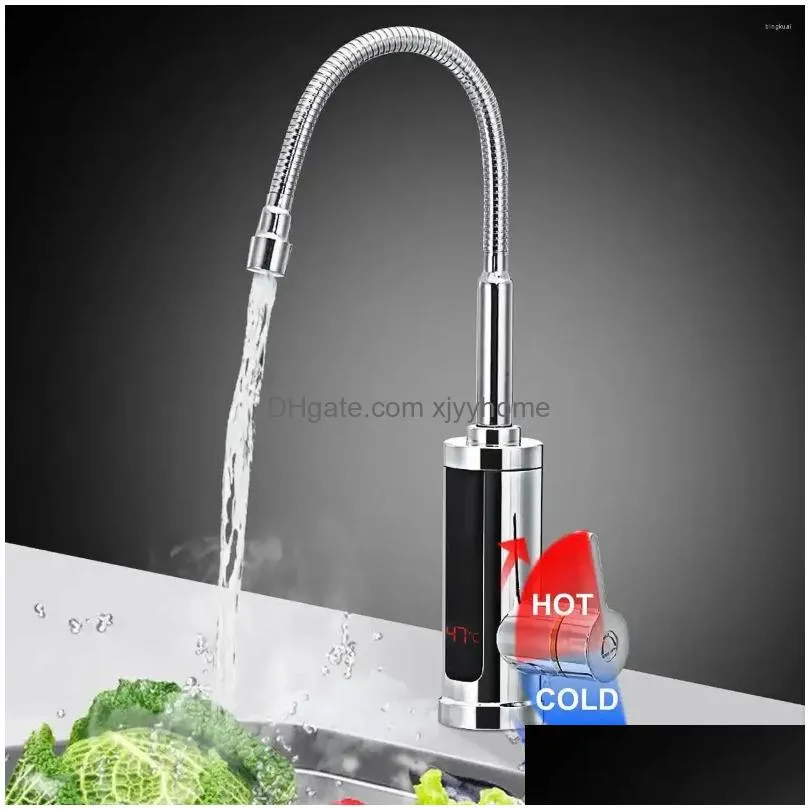 Kitchen Faucets 3000W 220V Electric Flow Water Heater Tap Instant Faucet Cold Heating Tankless With Led Drop Delivery Dhb0D