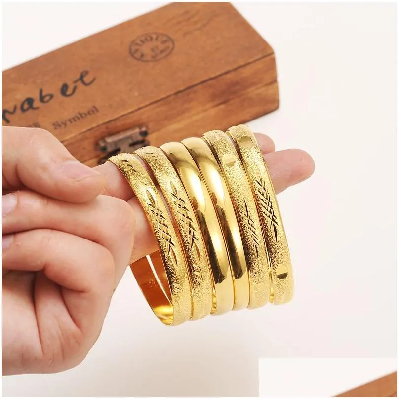 4 Pieces box Whole Fashion Wedding Bangle Jewelry 14k Yellow Solid Gold GF Filled Dubai Bracelet Women Africa Arab Items257x