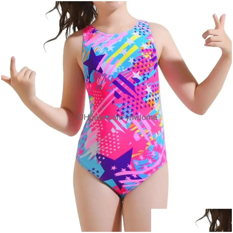 One-Pieces Kids Girls Leotard Swimsuit Summer One-Piece Swimwear Children Backless Printed Beachwear Toddler Princess Bikini Drop Del Dhauf