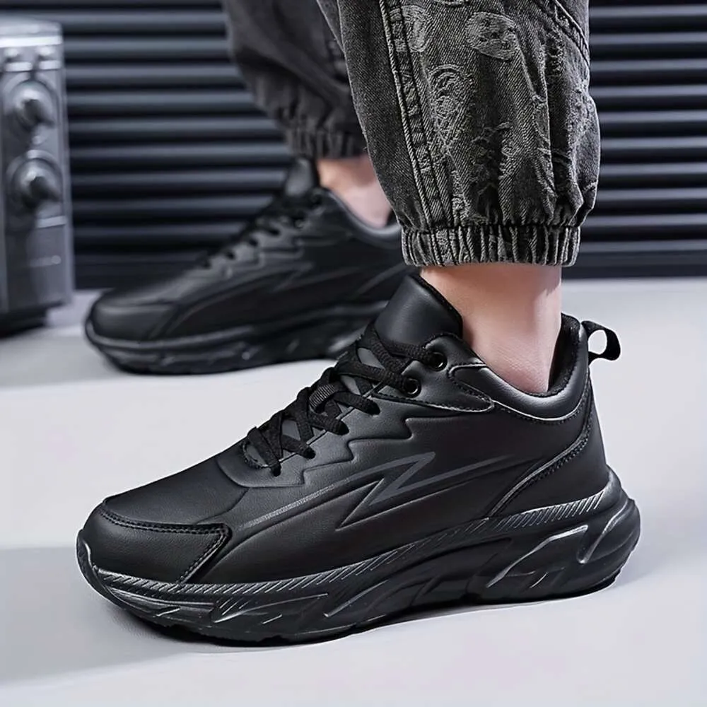 Top New Plus Size Solid Colour Chunky Shoes, Comfy Non Slip Durable Soft Sole Lace Up Sneakers for Men's Outdoor Activities outdoor