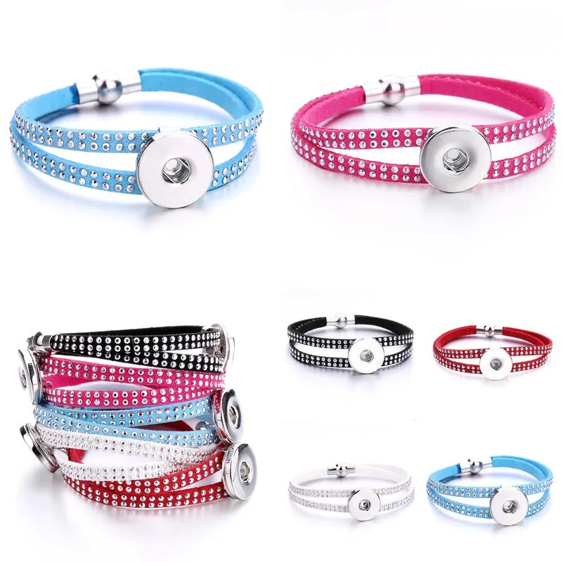 Charm Bracelets Fashion Noosa Rivca Snaps Button Pu Leather Bead Fit 18Mm Snap Buttons Folk Mti Layer Elastic Strand Beads Bracelet D Otjf3