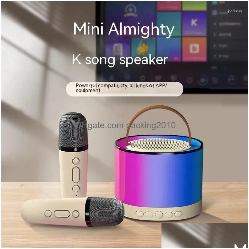 Microphones K52 Wireless Portable Bluetooth Speaker Mtifunction With 1-2 Microphone Rgb Music Player Karaoke Hine For Child Home Drop Dh3Qf