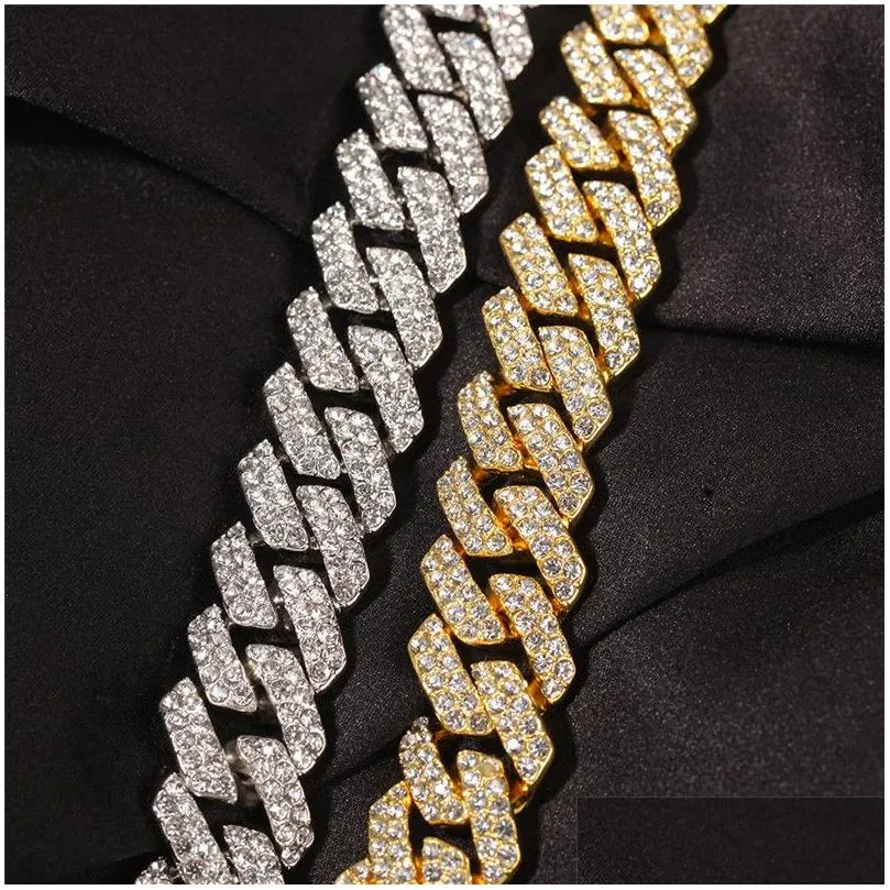 18mm cuban link chain mens necklace designer jewelry gold chain for man party hip hop diamond iced out chains aaa austrian rhinestone silver necklaces woman